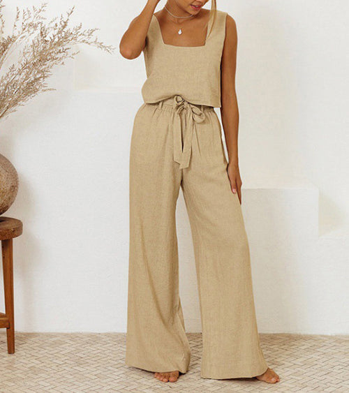 Megan - Ensemble Top Minimaliste et Pantalon Évasé